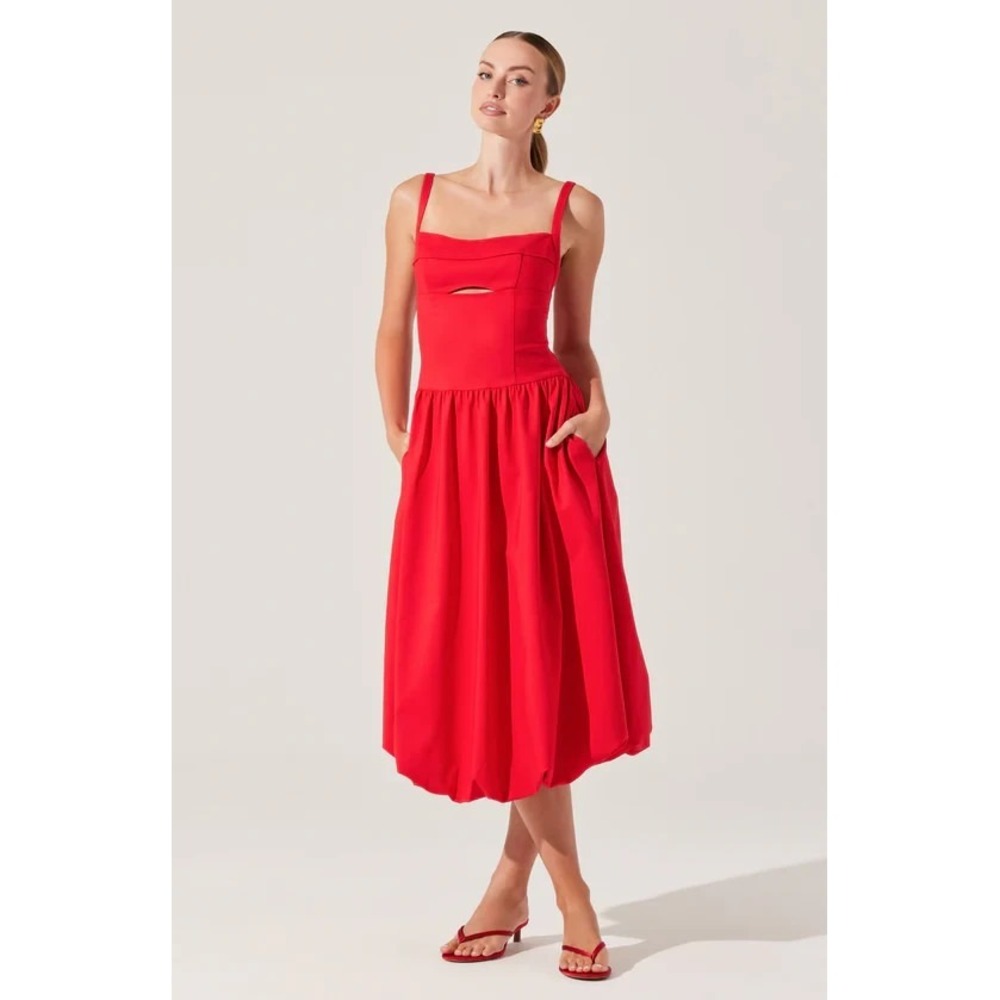 ASTR The Label Charlotte Bubble Midi Dress Womens Sz L Red Cutout Sleeveless NWT
